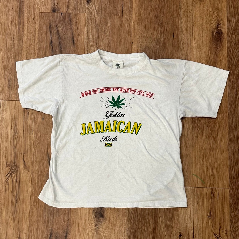 LMS Golden Jamaican Kush Graphic T-Shirt White Mens Medium Weed Pot Leaf Tee
